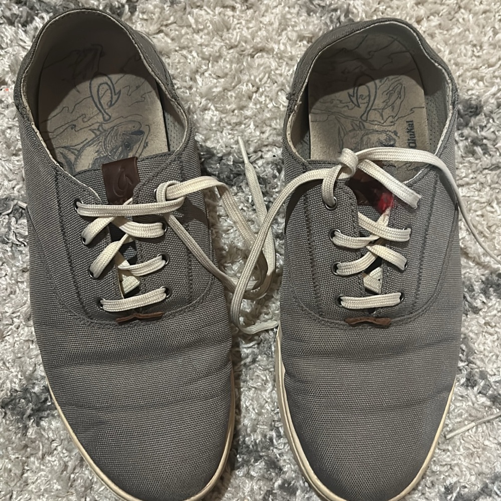 OluKai Gray Boat Shoes with Canvas Construction